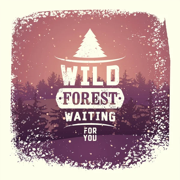 Wild Forest and Eco tourism concept typographical vintage grunge style poster (em inglês). Ilustração vetorial retrô . — Vetor de Stock