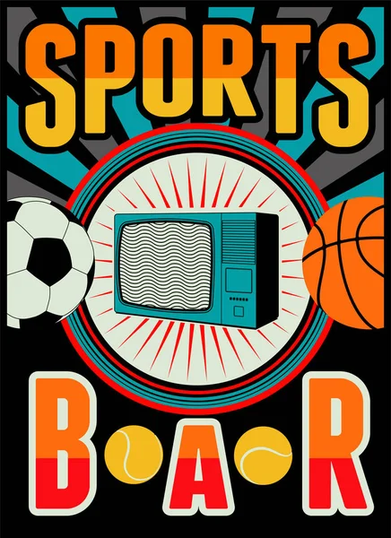 Sports Bar vintage style poster. Retro vector illustration. — Stock Vector