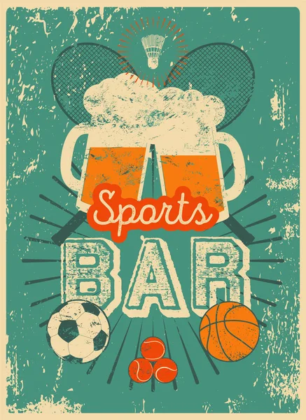 Sports Bar typographic vintage style grunge poster. Retro vector illustration. — Stock Vector