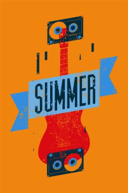 Yaz müzik tipografik vintage grunge poster. Retro vektör çizim.