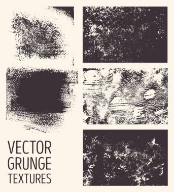 Tek renkli tasarlamak vektör grunge textures. Elle çizilmiş fırça darbeleri ve lekeleri.