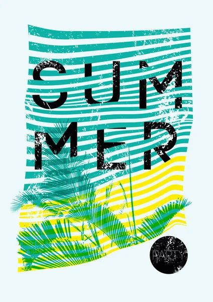 Zomer Tropical Party typografische grunge vintage poster design met palm bladeren. Retro vectorillustratie. — Stockvector