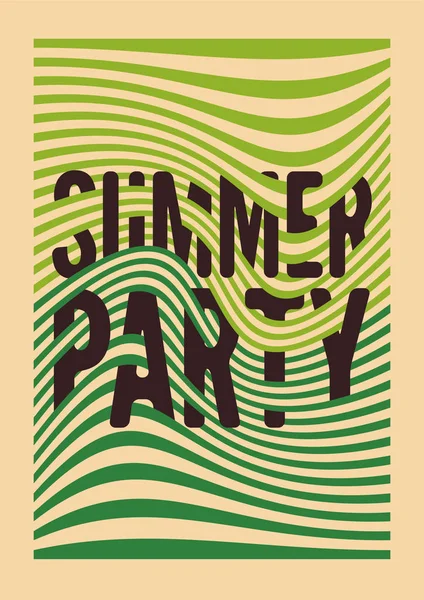 Summer Party disegno di poster vintage tipografico con linee deformi sfondo geometrico astratto. Illustrazione vettoriale retrò . — Vettoriale Stock