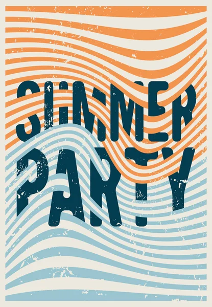 Sommerparty typografische Vintage Grunge Poster Design mit unförmigen Linien abstrakten geometrischen Hintergrund. Retro-Vektor-Illustration. — Stockvektor