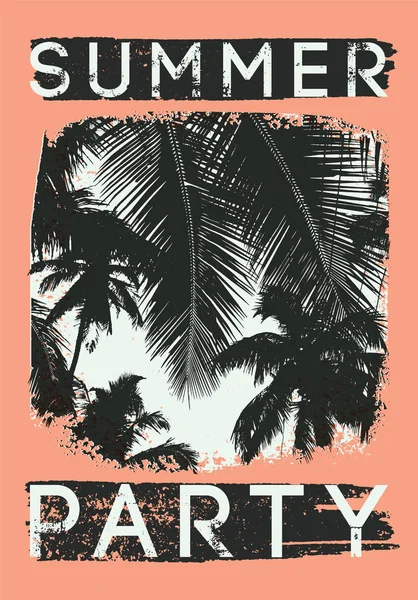 Fiesta de verano tipográfica diseño de póster vintage grunge tropical. Ilustración de vectores retro . — Archivo Imágenes Vectoriales