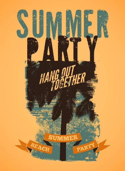 Summer Beach Party design de cartaz vintage grunge tipográfico. Ilustração vetorial retrô. — Vetor de Stock