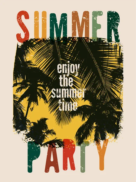 Summer Party disegno di poster vintage grunge tipografico. Illustrazione vettoriale retrò. — Vettoriale Stock