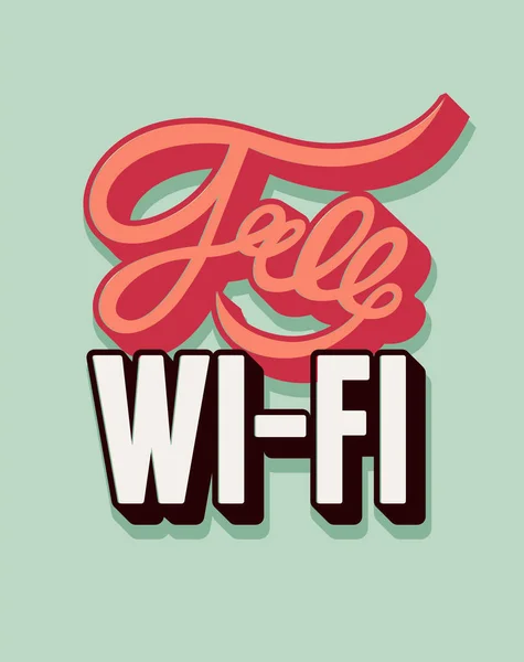 무료 Wi-Fi 붓글씨 빈티지 그런 지 포스터 디자인. 복고풍 벡터 일러스트 레이 션. — 스톡 벡터