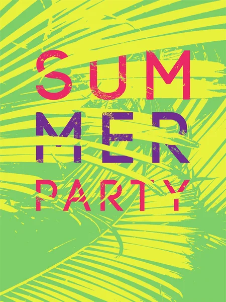 Summer Tropical Party affiche vintage grunge typographique avec des feuilles de palmier. Illustration vectorielle rétro . — Image vectorielle
