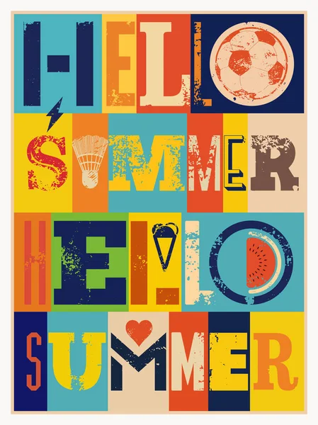 Hallo Sommer! Sommer typografisches Grunge Vintage Plakatdesign. Retro-Vektor-Illustration. — Stockvektor