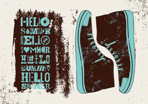 Ahoj léto! Letní typografické grunge retro plakátu. Vektorové ilustrace. — Stockový vektor