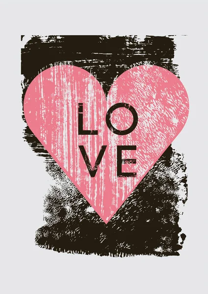 Grunge Textur Liebe Herz abstrakten Hintergrund mit handgezeichneten Pinselstrichen und Flecken. Retro-Vektor-Illustration. — Stockvektor