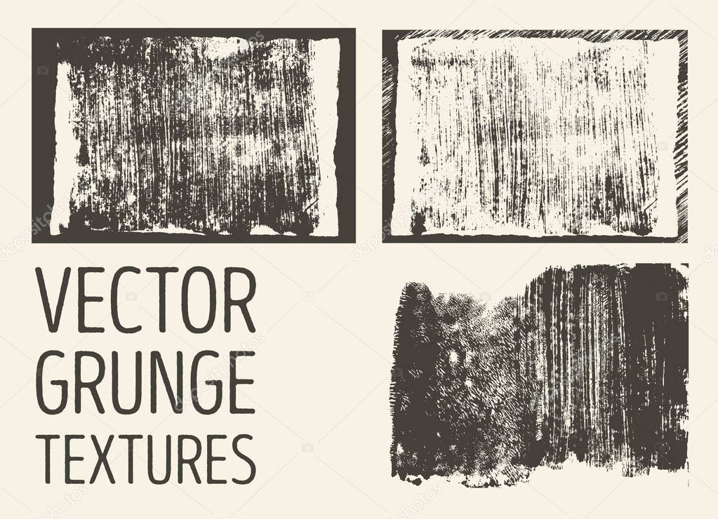 Monochrome abstract vector grunge textures. Set of hand drawn brush strokes and stains.