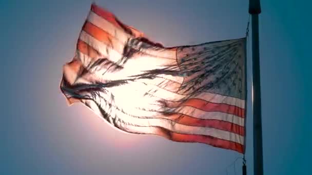 Amerikan bayrağı sallayarak güneş karşı 4 k Video Klip