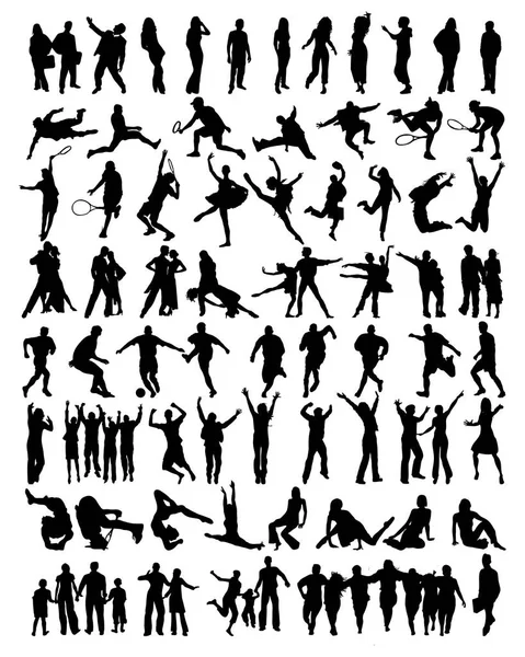 Grande Collection Silhouettes Personnes Sur Fond Blanc — Image vectorielle