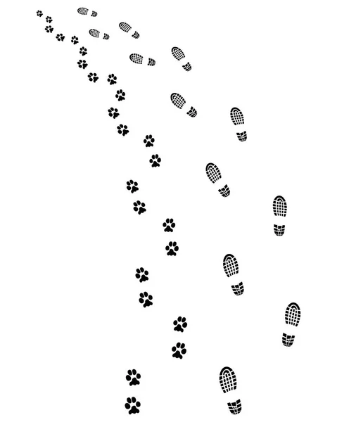 남자와 강아지의 발자국 좌회전 — 스톡 벡터