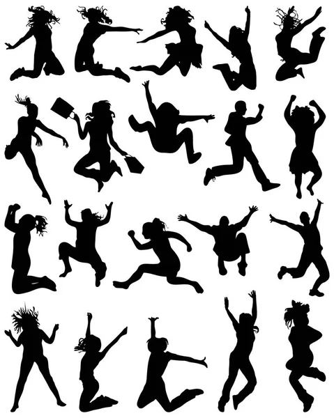 Silhouettes People Who Jumping Flying — Stock Vector