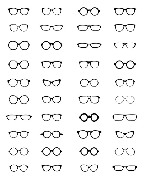 Siluetter Olika Glasögon Vit Bakgrund — Stock vektor
