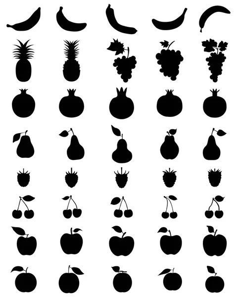 Zwarte Silhouetten Van Fruit Vector Icon Set Voor Web Mobiel — Stockvector