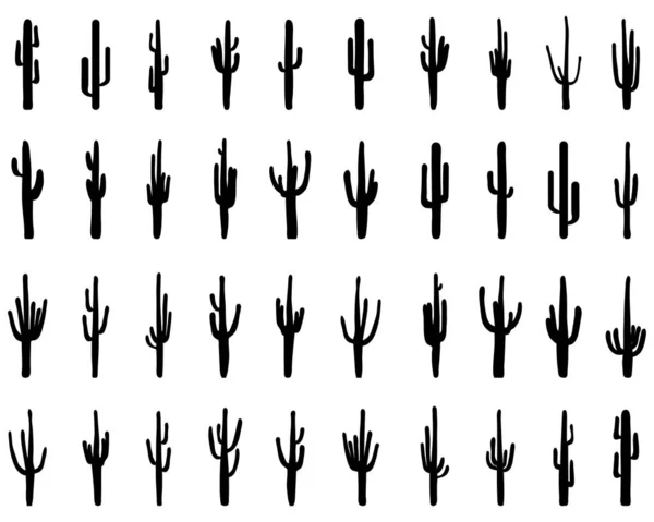 Czarne Sylwetki Różnych Kaktusów Białym Tle — Wektor stockowy