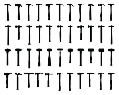 Beyaz arkaplanda siyah çekiç siluetleri