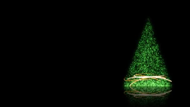 Green Sparkle Tree with Gold on Black 4K Loop — Stock Video