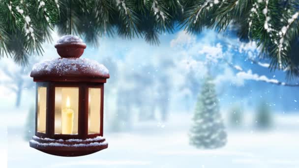 Зимний фонарь в петле Snow 4k — стоковое видео