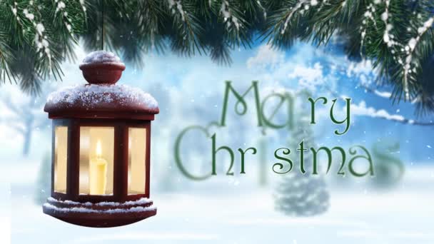 Téli lámpás boldog karácsonyt boldog új évet 4k hurok — Stock videók