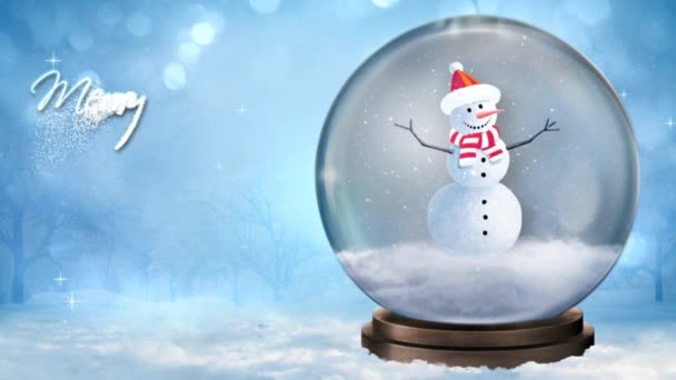 Bałwan Snow Globe Wesołych Świąt 4k — Wideo stockowe