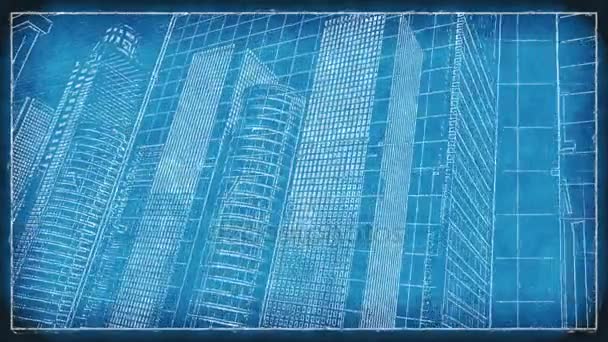 Схема чертежа зданий города 4K Loop — стоковое видео