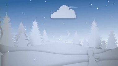 Kağıt kesme dışarı Merry Christmas 4k döngü özellikleri bir kamera kağıt bir kasabanın içinden hareket silhouettes ile ay ve animasyonlu bir Merry Christmas mesajı genelinde uçan Santa kesmek