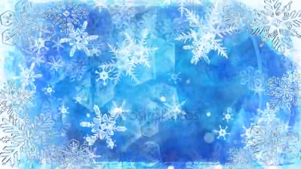 蓝色雪花快乐假日4K 循环功能动画蓝色雪花气氛与手写圣诞快乐的消息在循环 — 图库视频影像