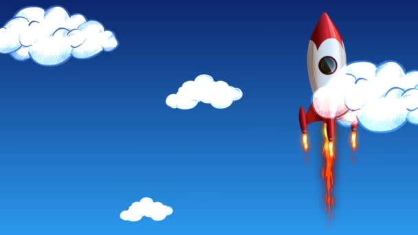 Rocket Clouds Loop Apresenta Foguete Com Chamas Voando Através Céu — Vídeo de Stock