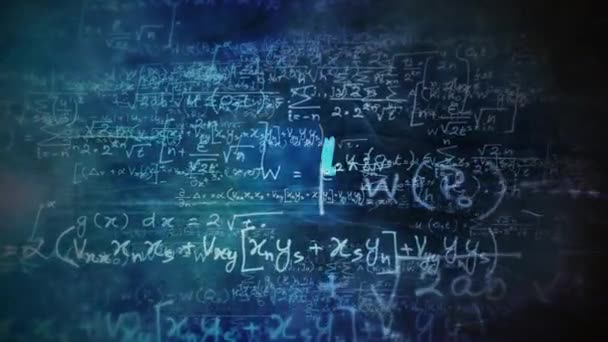 Sayılar Harfler Duman Flythrough Döngü Sayılar Harfler Matematik Denklemler Mavi — Stok video