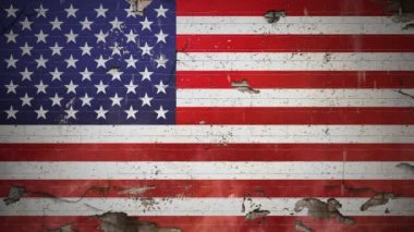 Üzerinde kan ve düşen enkaz üzerinde splattering ile boyalı bir Amerikan bayrağı ile çöken duvar eski kan bizi bayrağı eski duvar 4 k özellikleri.