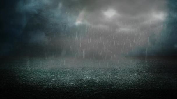 Θυελλώδη Νύχτα Στην Άσφαλτο Χαρακτηριστικά Βροχή Πέφτει Στην Άσφαλτο Μια — Αρχείο Βίντεο
