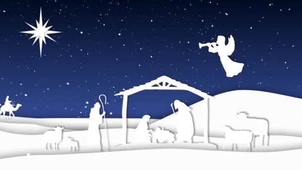 Presepe Paper Cut Outs Silhouette Loop Presenta Presepe Realizzato Con — Video Stock