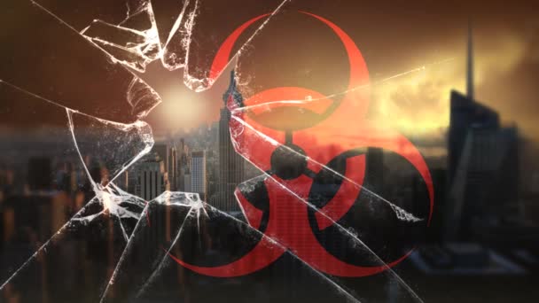 Post Apokalyptické Bio Hazard City Loop Obsahuje Rozbité Okno Symbolem — Stock video
