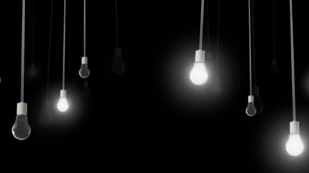 Trip Swinging Light Bulbs Dark Loop Posiada Widok Kamery Poruszający — Wideo stockowe