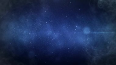 Uzay Duman Parçacığı Uçuşu Sönen 4K Döngü bir kamera görüntüsü oluşturur. Duman ve parçacıklar mavi atmosferde pürüzsüz bir döngü içinde uçar.