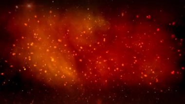 Kırmızı ve Turuncu 4K döngüsündeki kutlama kutlamalarında ekrandan patlayan parçacıklar ve dumanlar pürüzsüz bir döngü içinde kutlanıyor