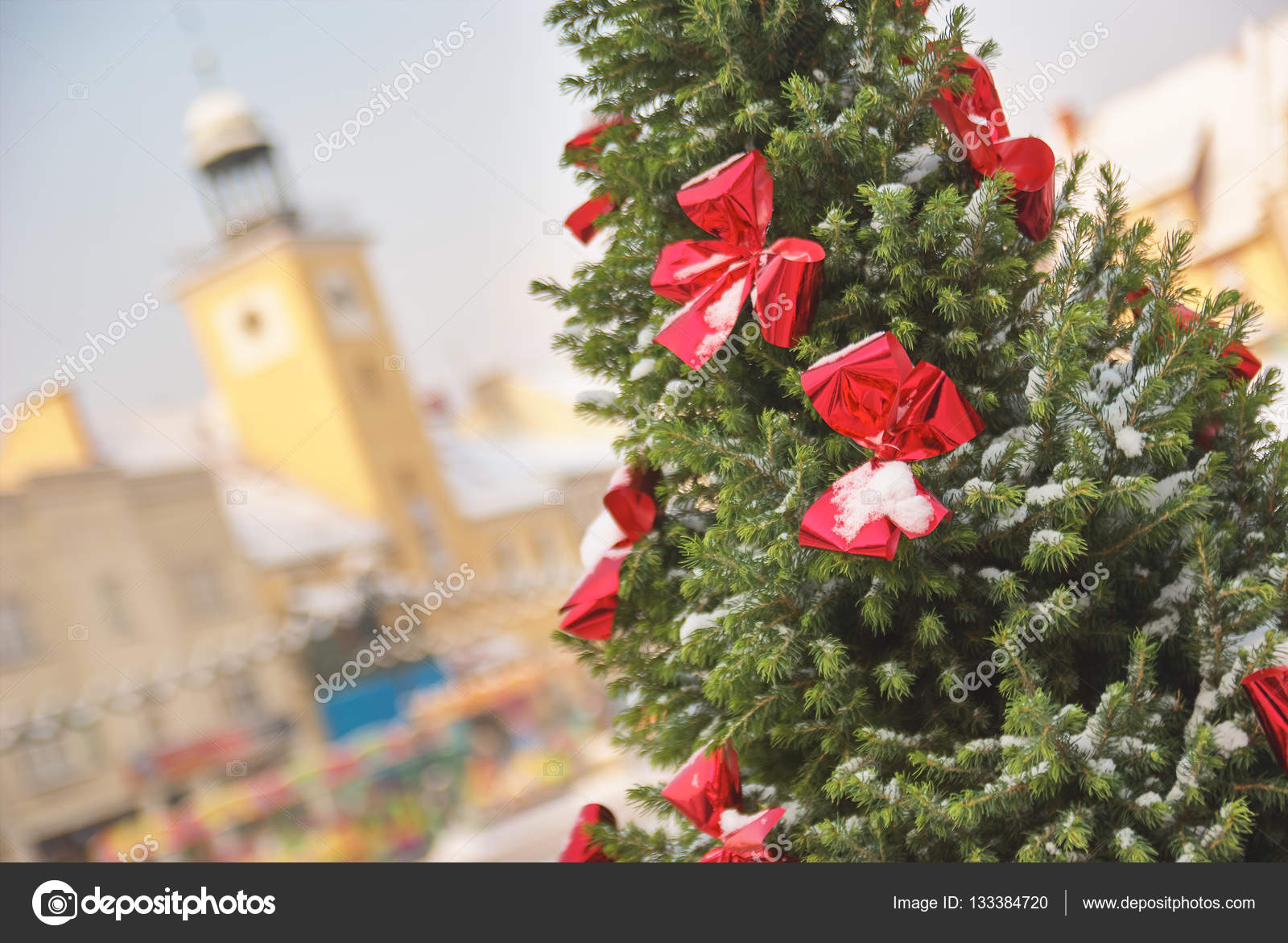 Large Outdoor Christmas Tree In Rybnik Poland Stock Photo