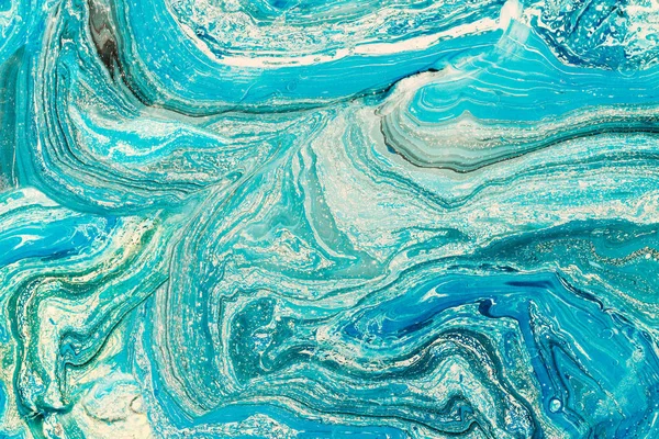 Blue marbling texture. Creative background with abstract oil painted waves, handmade surface. Liquid paint. — Stock Photo, Image