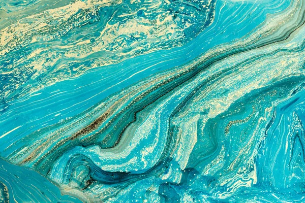 Синяя мраморная текстура. Креативный фон с ручной масляной краской. Жидкая краска . — стоковое фото