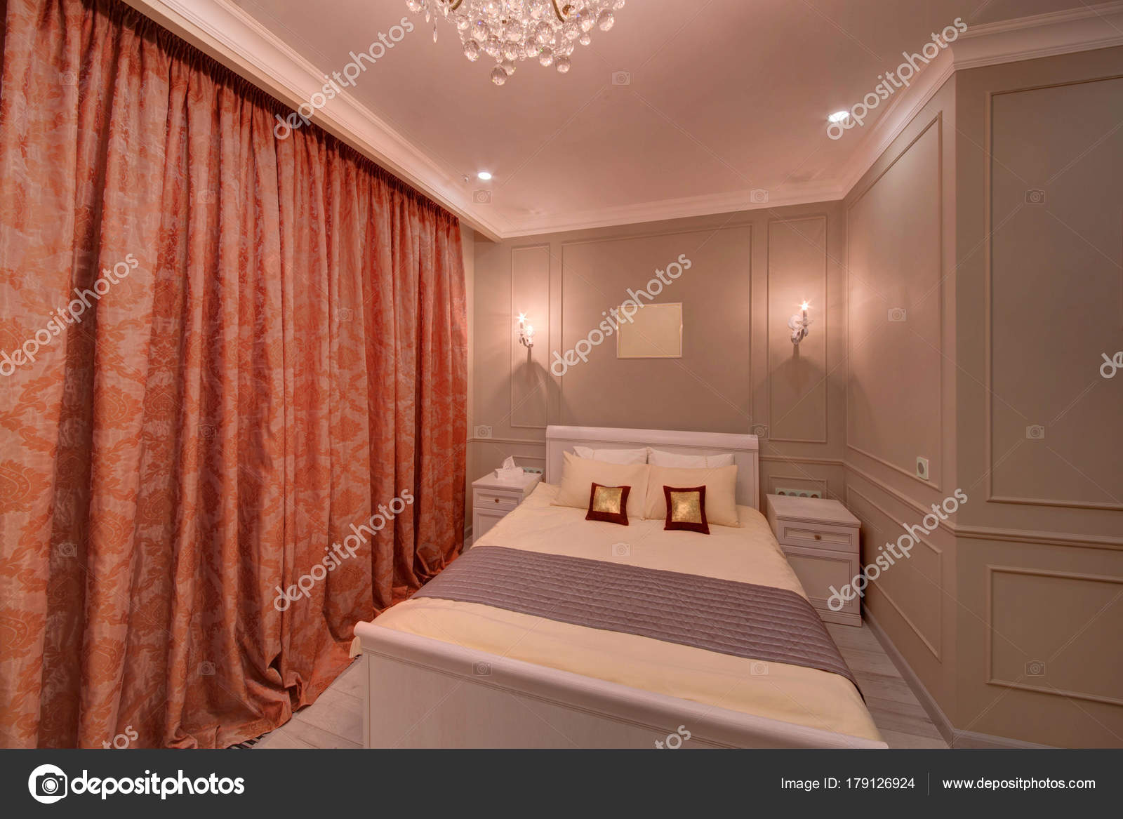 Light Orange Kitchen Walls Beige Walls Bedroom Orange Curtains Stock Photo Twins03 179126924