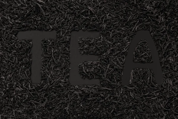Inscription Black Tea Tea Leaves Black Background — Stock Photo, Image