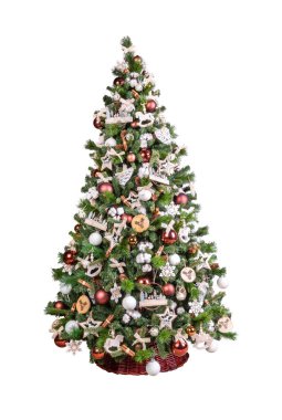 Beyaz arka planda atları, topları ve yıldızları olan 3347 Noel ağacı