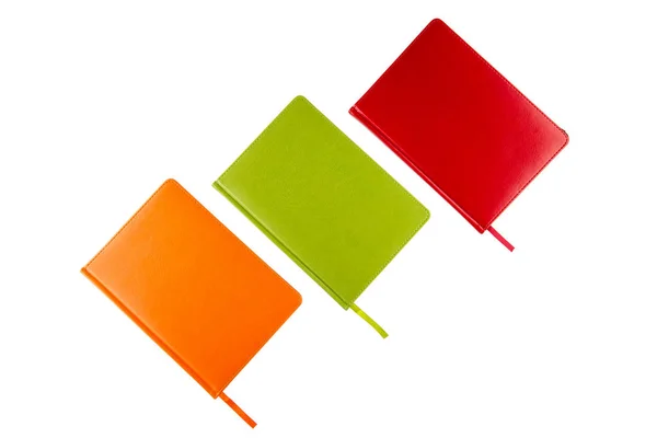 Three Color Notebooks Red Green Orange — Zdjęcie stockowe