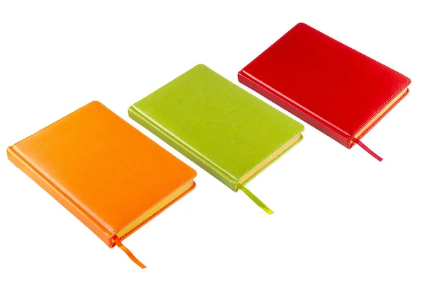 Three Multicolored Leather Notebooks — Zdjęcie stockowe