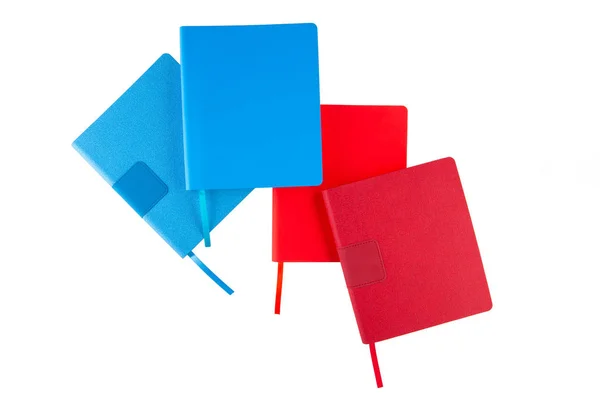 Two Blue Notebooks Two Red Notebooks White Background — Stockfoto